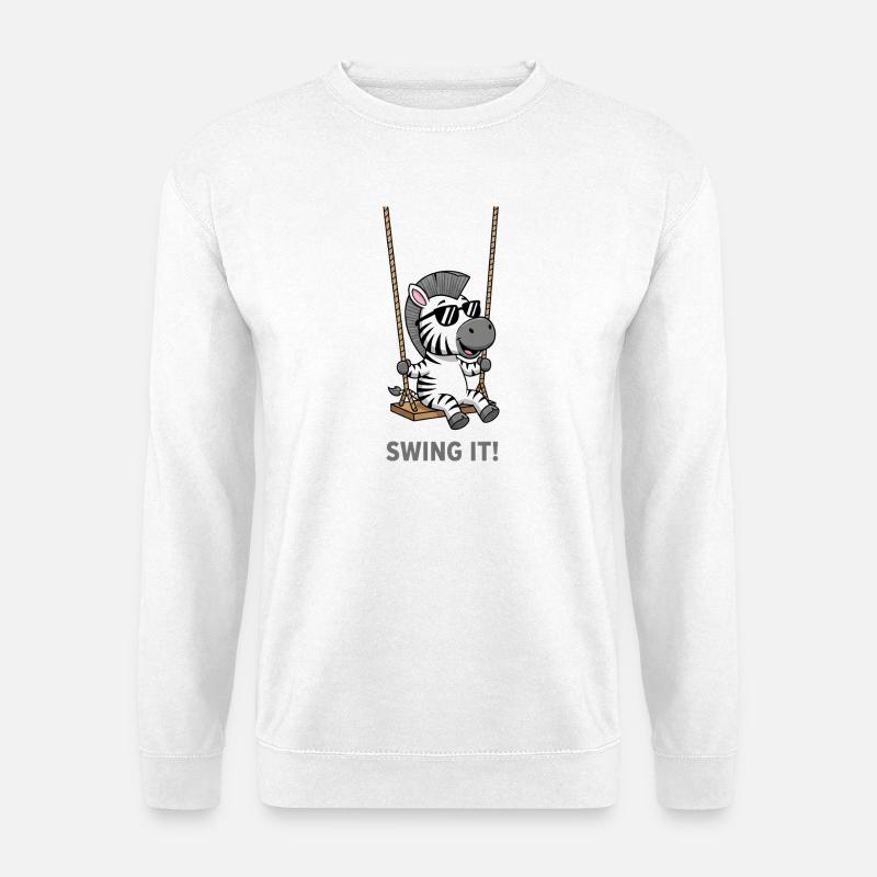 Cooles süßes Zebra Cartoon auf Schaukel - Unisex Pullover - Weiß