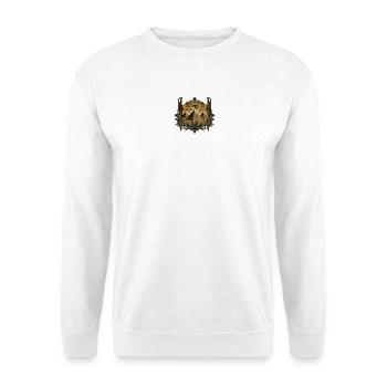 Ägyptisches Phönix Auge Horus & Pyramiden - Unisex Pullover - Weiß - Vorne - Alina (178cm) & Michal (187cm)