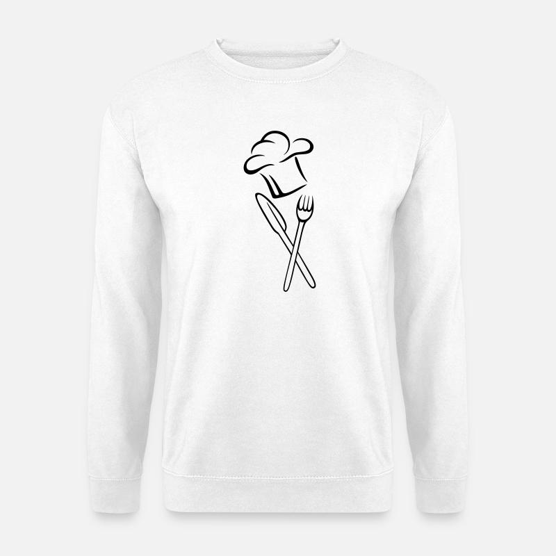 Kochmütze, Messer, Gabel - Unisex Pullover - Weiß