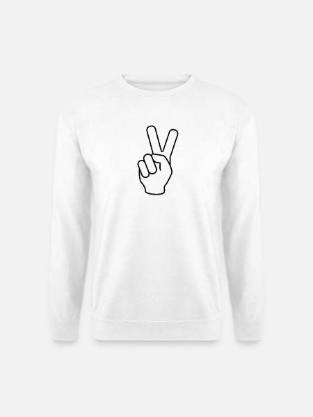 Hand des Friedens V Zeichen zwei Finger hoch - Unisex Pullover - Weiß