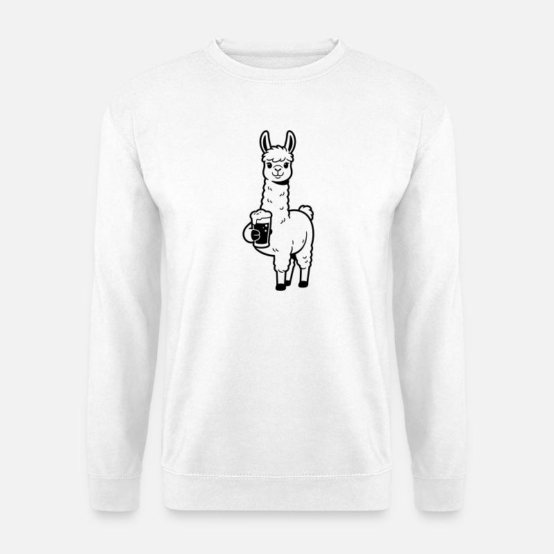 llama with beer - Unisex Sweatshirt - white