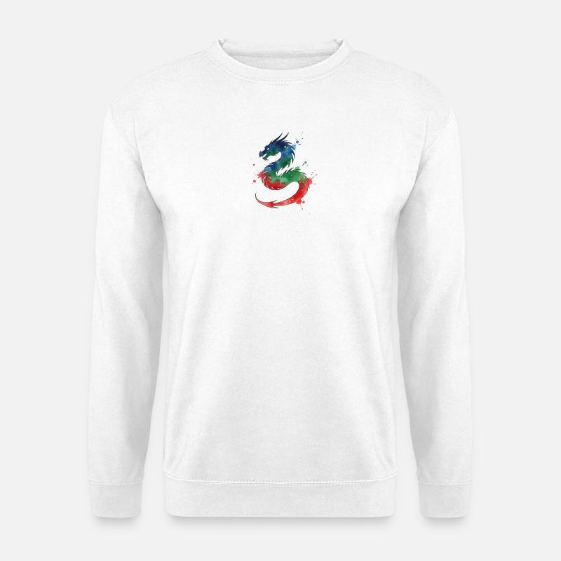 Regenbogen-Wasserdrachen Bunter Drache im Aquarell - Unisex Pullover - Weiß
