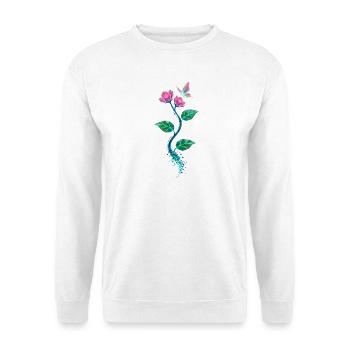 Leuchtende Kristallrosenblüte & Schmetterling - Unisex Pullover - Weiß - Vorne - Alina (178cm) & Michal (187cm)