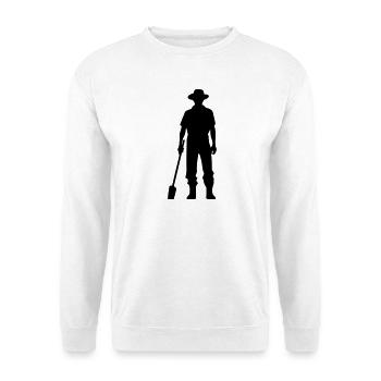 Farmer mit Spaten Silhouette - Unisex Pullover - Weiß - Vorne - Alina (178cm) & Michal (187cm)