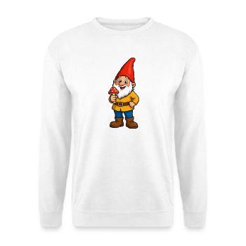 Fröhlicher Waldfürst mit Pilz - Unisex Pullover - Weiß - Vorne - Alina (178cm) & Michal (187cm)