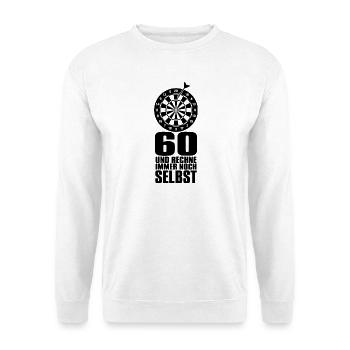 Dartspieler 60 Jahre – Geschenk für Opa & Papa - Unisex Pullover - Weiß - Vorne - Alina (178cm) & Michal (187cm)