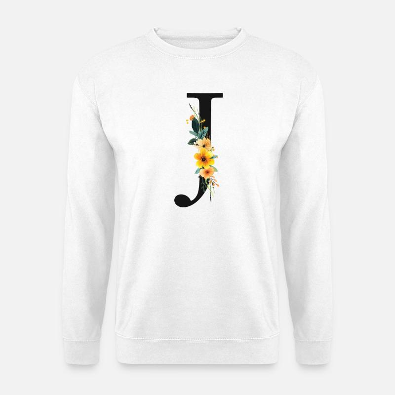 J Monogramm, Floral, personalisierbar - Unisex Pullover - Weiß