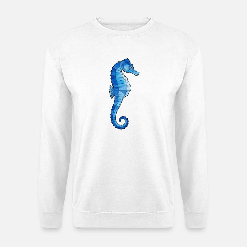 Blaues Polygon-Seepferdchen - Unisex Pullover - Weiß