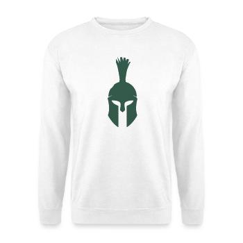 Spartanischer Helm Minimalist - Unisex Pullover - Weiß - Vorne - Alina (178cm) & Michal (187cm)