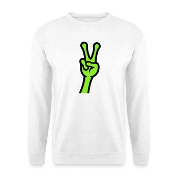 Alien Hand Peace Zeichen Icon - Unisex Pullover - Weiß - Vorne - Alina (178cm) & Michal (187cm)