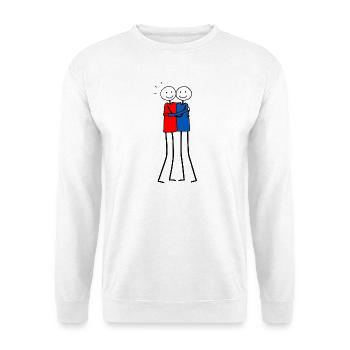 Zwei Strichmännchen Umarmung Liebe Dank T-Shirt - Unisex Pullover - Weiß - Vorne - Alina (178cm) & Michal (187cm)