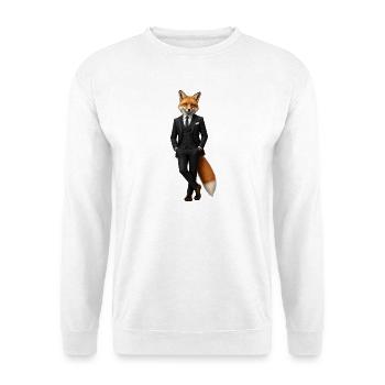 Eleganter Fuchs im schwarzen Smoking - Unisex Pullover - Weiß - Vorne - Alina (178cm) & Michal (187cm)