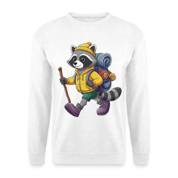 Süßer Waschbär Wandern, Camping, Abenteuer-Rucksacktourist. - Unisex Pullover - Weiß - Vorne