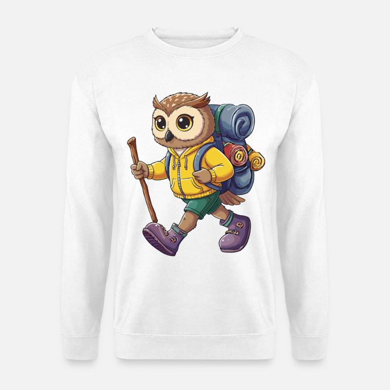 Cute Owl Hiking Camping Adventure Backpacker - Unisex Sweatshirt - white