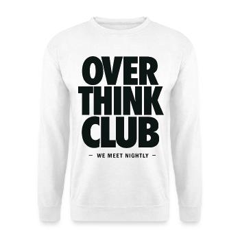 Overthink Club – We Meet Nightly Spruch - Unisex Pullover - Weiß - Vorne - Alina (178cm) & Michal (187cm)