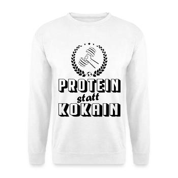 Protein statt Kokain Bodybuilding Sprüche Sport - Unisex Pullover - Weiß - Vorne - Alina (178cm) & Michal (187cm)