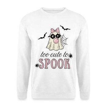Too Cute to Spook – Geist mit rosa Schleife - Unisex Pullover - Weiß - Vorne - Alina (178cm) & Michal (187cm)