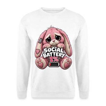 Kuschelhase Social Battery 1% - Unisex Pullover - Weiß - Vorne - Alina (178cm) & Michal (187cm)