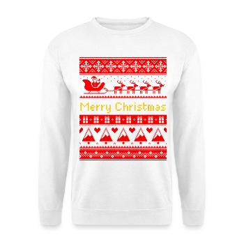 Hässliches Weihnachts-Pixel-Kunst-Weihnachtsmann-Schlittenmuster - Unisex Pullover - Weiß - Vorne - Alina (178cm) & Michal (187cm)