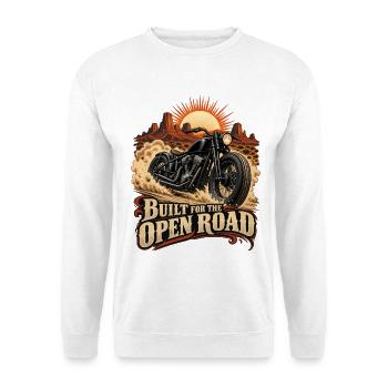 RobVibe Motorrad Built for the Open Road - Unisex Pullover - Weiß - Vorne - Alina (178cm) & Michal (187cm)