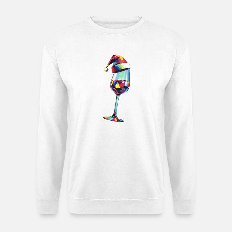 Buntes Weinglas Weihnachtsmütze Weihnachtsfeier - Unisex Pullover - Weiß