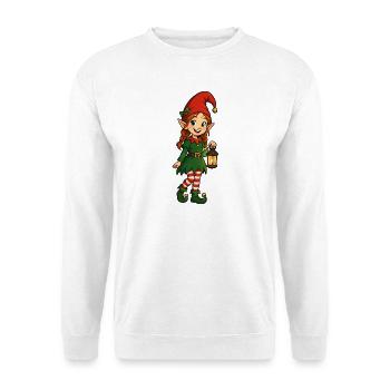 Weihnachts-Elfe mit Laterne - Unisex Pullover - Weiß - Vorne - Alina (178cm) & Michal (187cm)
