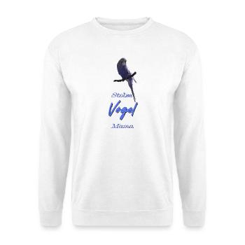 Stolze Vogelmama Blauer Wellensittich Geschenkidee - Unisex Pullover - Weiß - Vorne - Alina (178cm) & Michal (187cm)