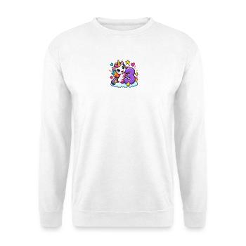 Einhorn auf Wolke Drei - Unisex Pullover - Weiß - Vorne - Alina (178cm) & Michal (187cm)