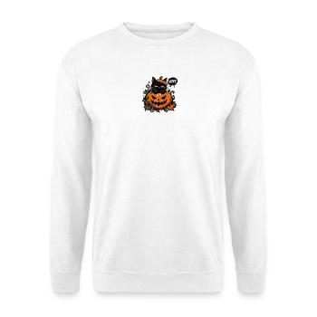 Halloween-Kater im Kürbis NOPE - Unisex Pullover - Weiß - Vorne - Alina (178cm) & Michal (187cm)