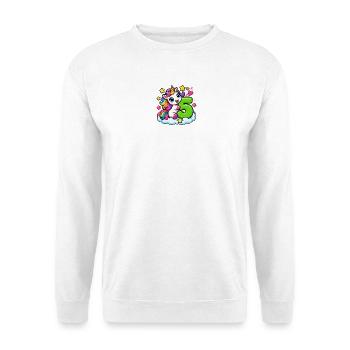 Unicorn 5 Geburtstag Regenbogenzauber - Unisex Pullover - Weiß - Vorne - Alina (178cm) & Michal (187cm)