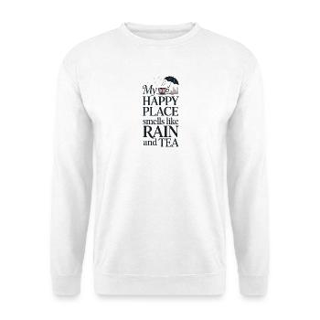 Happy Place: Rain & Tea – British Tea Design - Unisex Pullover - Weiß - Vorne
