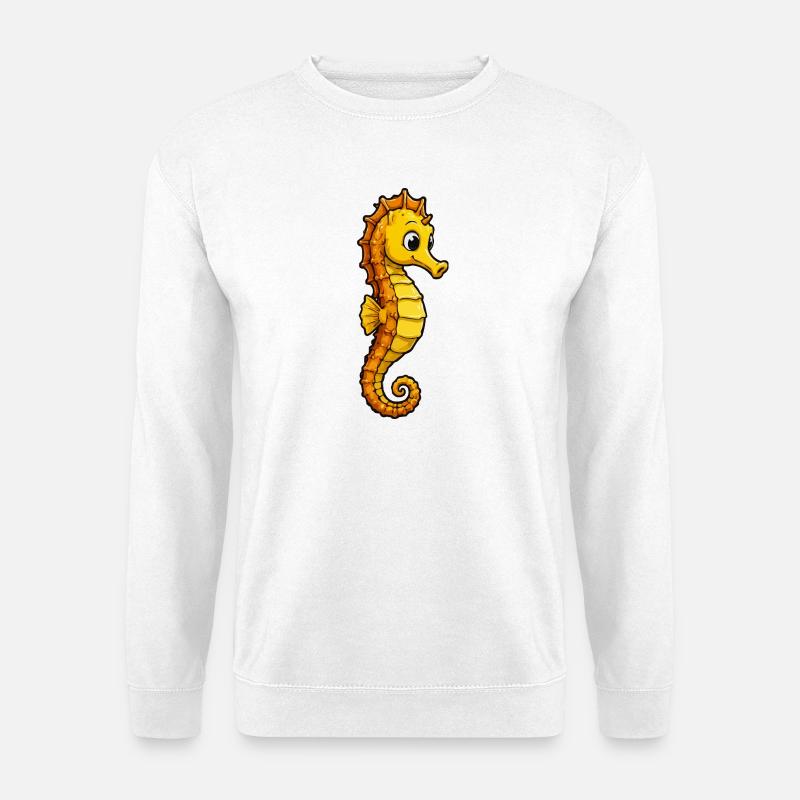 Gelbes Cartoonseepferdchen - Unisex Pullover - Weiß