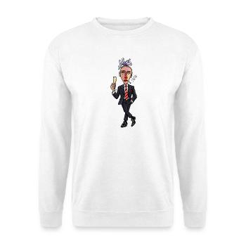 Surrealer Anzugheld mit sektglas - Unisex Pullover - Weiß - Vorne - Alina (178cm) & Michal (187cm)