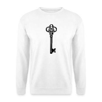 Schlüssel Bauherr Richtfest Geschenk Einzug  - Unisex Pullover - Weiß - Vorne - Alina (178cm) & Michal (187cm)