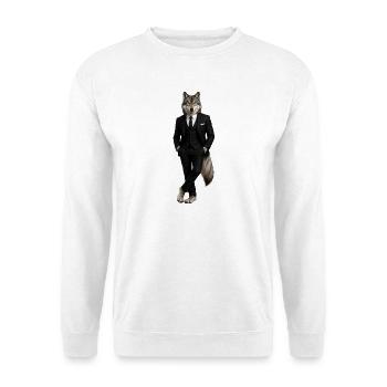 Wolf im eleganten Anzug - Unisex Pullover - Weiß - Vorne - Alina (178cm) & Michal (187cm)