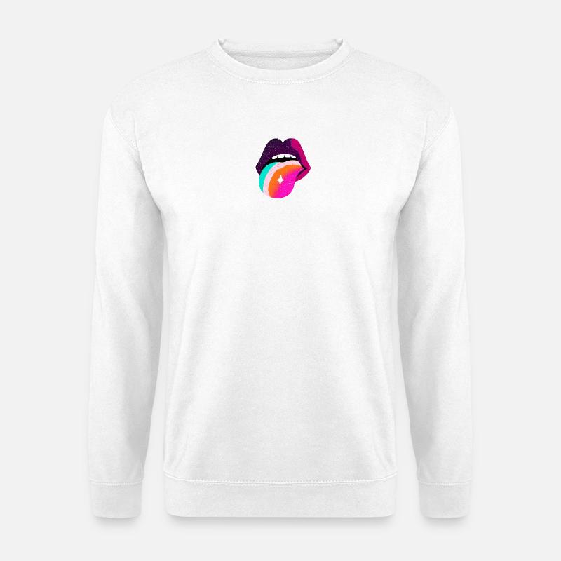 Prismatische Regenbogenzunge Lippen - Unisex Pullover - Weiß