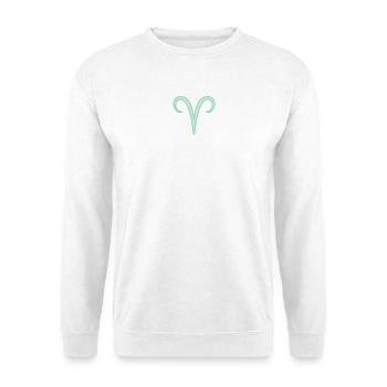 Widder-Tierkreiszeichen Pastellgrün - Unisex Pullover - Weiß - Vorne - Alina (178cm) & Michal (187cm)