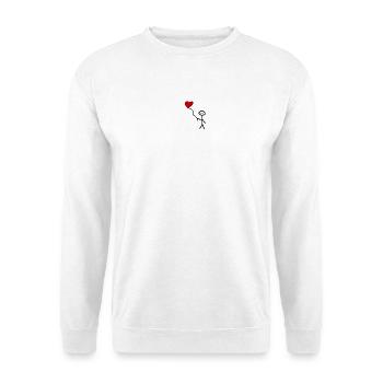 Strichfigur mit Herz Luftballon - Unisex Pullover - Weiß - Vorne