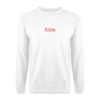 Frohe Weihnachten rot Sterne Engel Christbaum - Unisex Pullover - Weiß - Vorne - Alina (178cm) & Michal (187cm)