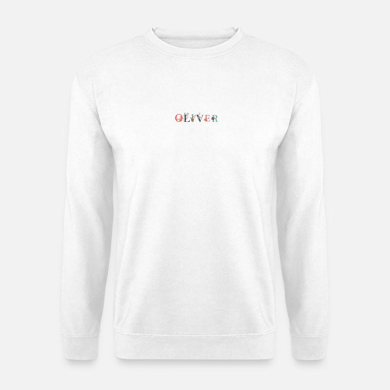 OLIVER Namenskunst mit gestickten Blumen - Unisex Pullover - Weiß