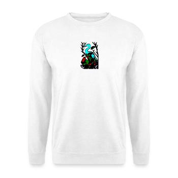 Blauer Reiher im Blattwerk - Unisex Pullover - Weiß - Vorne