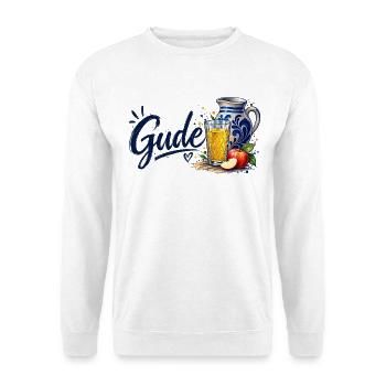 Gude – Hessenliebe mit Bembel & Geripptem - Unisex Pullover - Weiß - Vorne - Alina (178cm) & Michal (187cm)