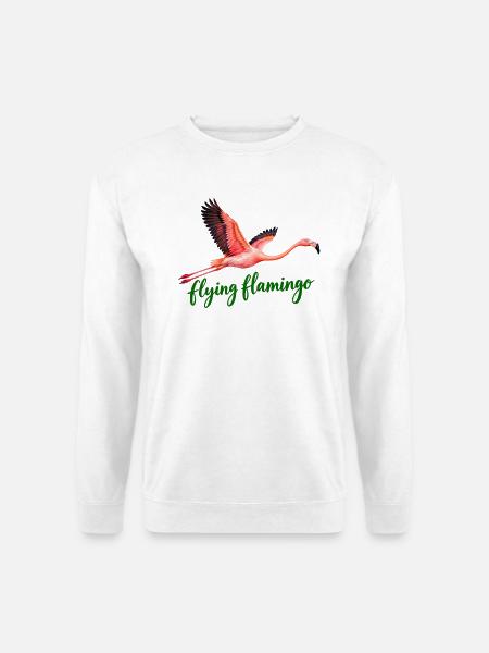 Fliegender Flamingo mit grüner Schrift - Unisex Pullover - Weiß