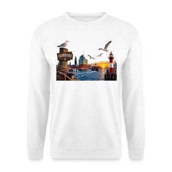 Hamburg Hafen Sonne - Unisex Pullover - Weiß - Vorne - Alina (178cm) & Michal (187cm)