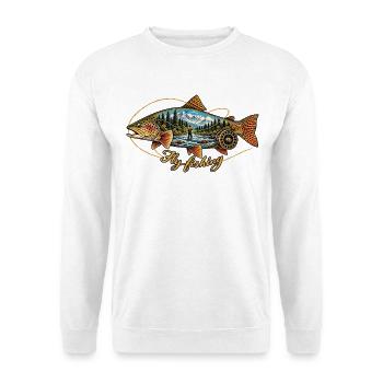 Truite_vintage_et_pcheur_la_mouche - Unisex Pullover - Weiß - Vorne - Alina (178cm) & Michal (187cm)