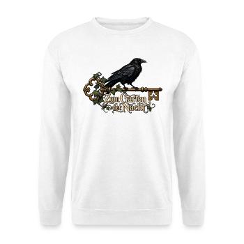 Rabe auf Schlüssel zum Garten der Nacht - Unisex Pullover - Weiß - Vorne - Alina (178cm) & Michal (187cm)