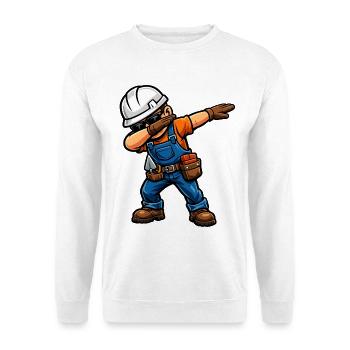 Dabbing Maurer – Lustiges Handwerker Motiv - Unisex Pullover - Weiß - Vorne - Alina (178cm) & Michal (187cm)