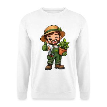 Gärtner Kawaii Style – Süßes Gartenmotiv - Unisex Pullover - Weiß - Vorne - Alina (178cm) & Michal (187cm)