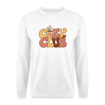 Cozy Club Retro Kaffee-Motiv - Unisex Pullover - Weiß - Vorne - Alina (178cm) & Michal (187cm)