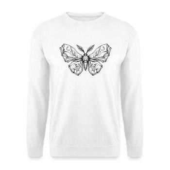Book Page Moth – Literarische Botanische Kunst - Unisex Pullover - Weiß - Vorne - Alina (178cm) & Michal (187cm)